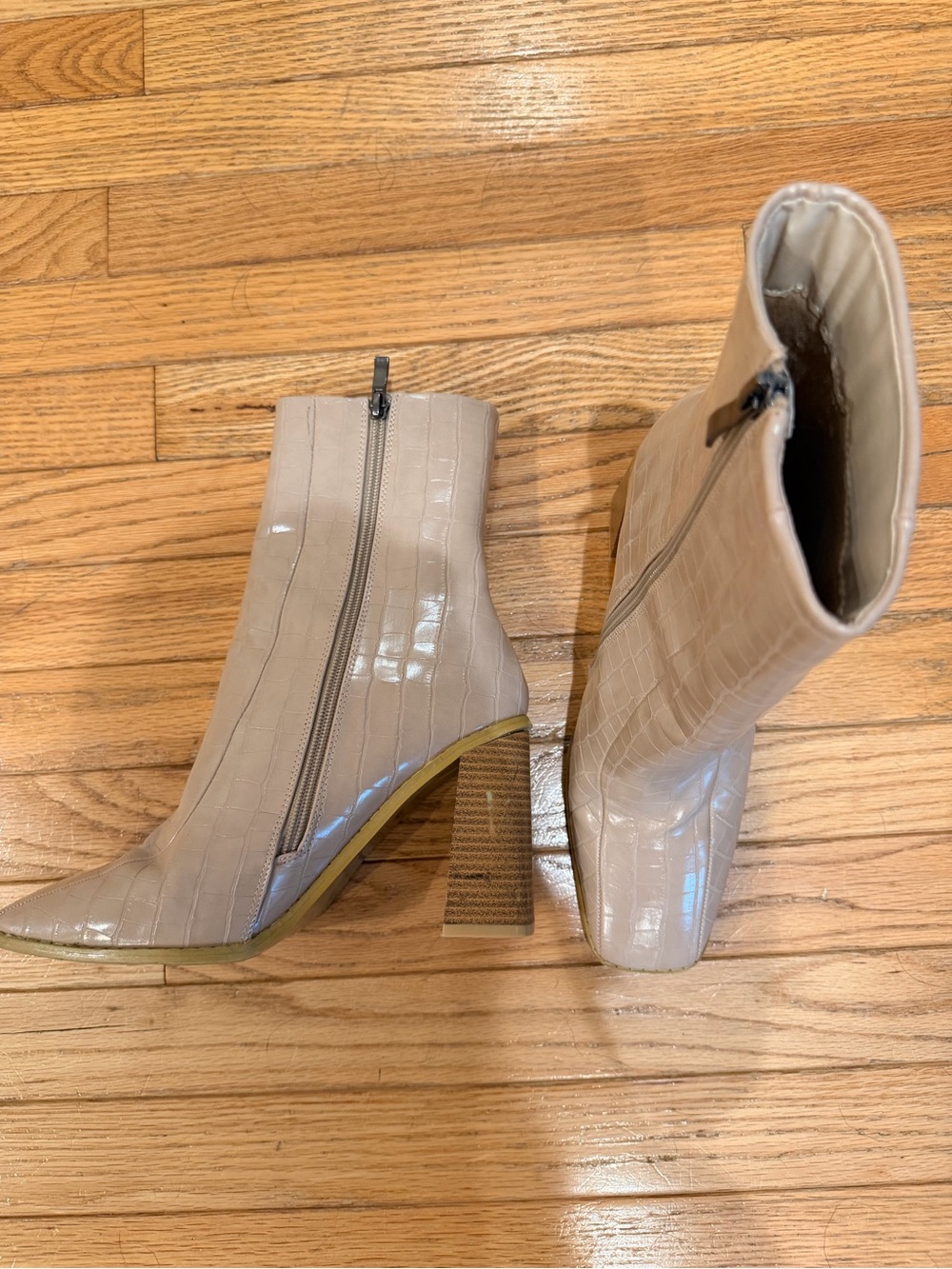 Nasty Gal Nude Croc-Embossed Block Heel Ankle Boots